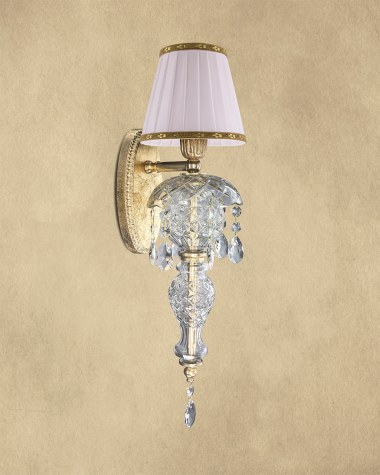 Wall Lamps Mirsini Mirsini 105/AP 1 gold leaf-crystal wall lamp-fabric ivory shade