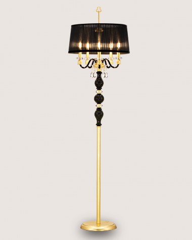 Floor Lamps Mirsini Mirsini 105/FL 5 silver leaf-black-crystal floor lamp-organdy black shade