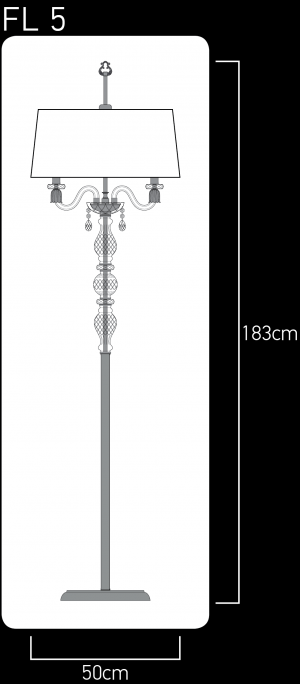 Mirsini 105/FL 5 silver leaf-black-crystal floor lamp-organdy black shade Floor Lamps Mirsini design