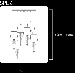 Reina 114/SPL 6 chrome-crystal pendant light-organdy black shade Pendant Lights Reina design