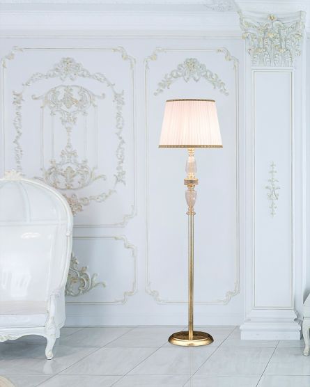 Floor Lamps Stellina Stellina 102/FL gold leaf-crystal floor lamp-fabric ivory shade