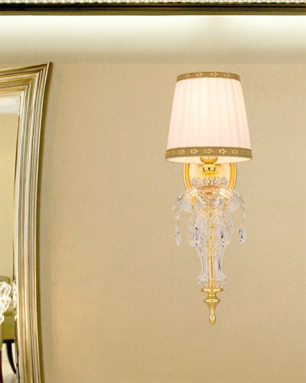 Wall Lamps Olympia Olympia 104/AP 1 gold leaf-crystal wall lamp-fabric ivory shade View 1