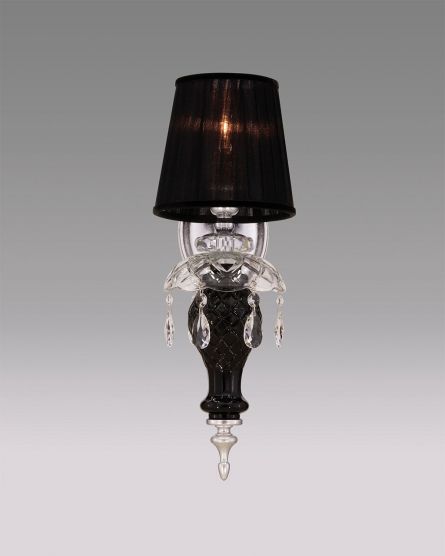 Wall Lamps Olympia Olympia 104/AP 1 silver leaf-black-crystal wall lamp-organdy black shade View 1