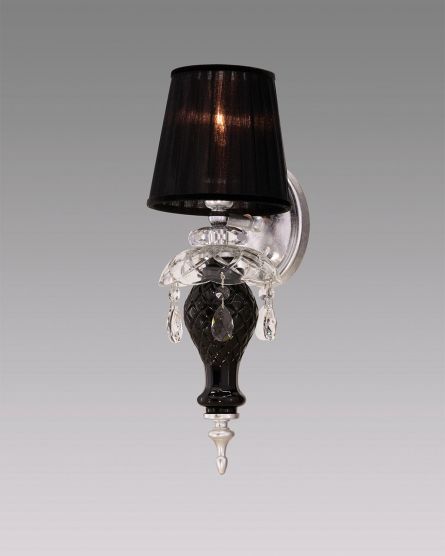 Wall Lamps Olympia Olympia 104/AP 1 silver leaf-black-crystal wall lamp-organdy black shade