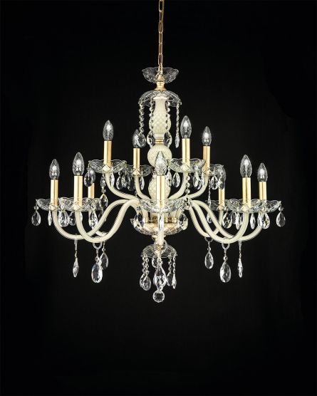 Chandeliers Olympia Olympia 104/CH 12 gold leaf-ivory-crystal chandelier View 1