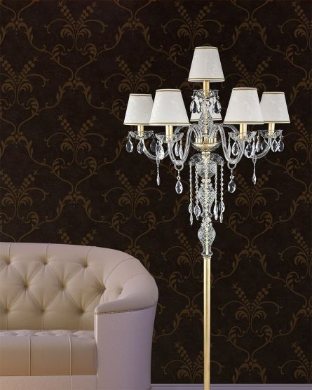Floor Lamps Olympia Olympia 104/FL 6 gold leaf-crystal floor lamp-pvc damasco shade