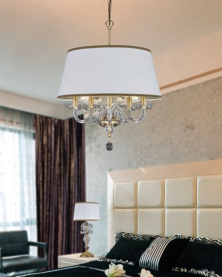 Pendant Lights Olympia Olympia 104/SP 5 gold leaf-crystal pentant light-pvc white gold shade