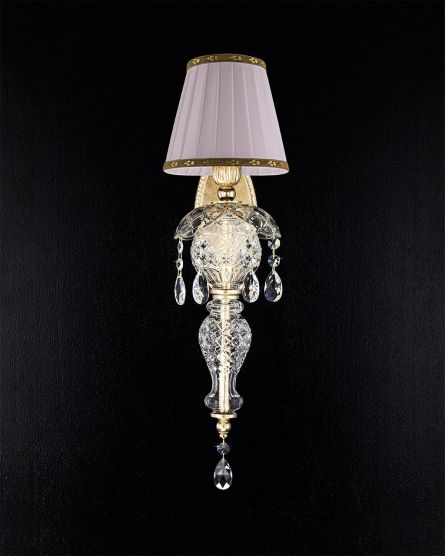 Wall Lamps Mirsini Mirsini 105/AP 1 gold leaf-crystal wall lamp-fabric ivory shade View 1