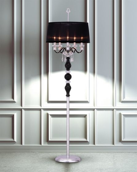 Floor Lamps Mirsini Mirsini 105/FL 5 silver leaf-black-crystal floor lamp-organdy black shade