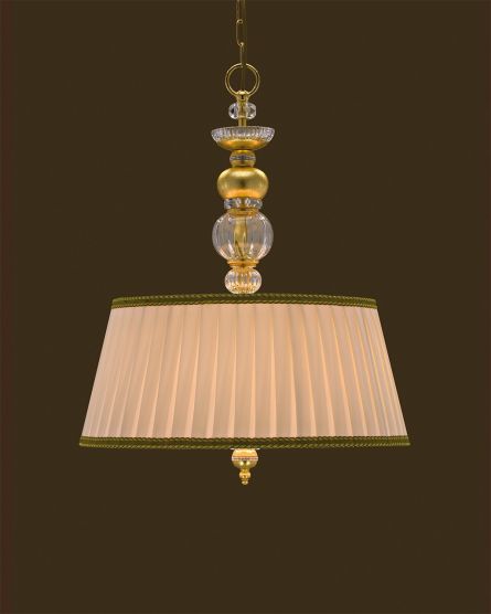 Pendant Lights Juliana Juliana 108/SG 6 gold leaf-crystal pendant light-fabric beige shade View 1
