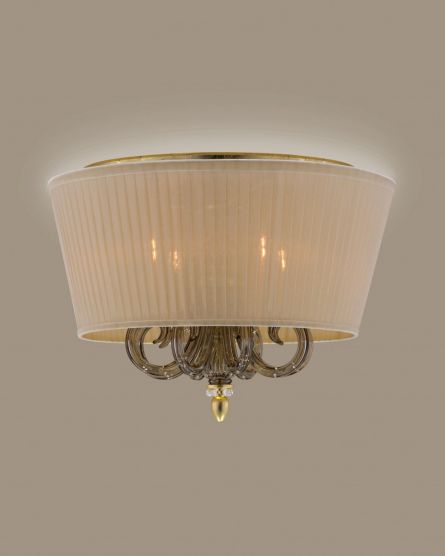 Ceiling Lamps Dafne Dafne 109/PLM gold leaf-golden teak-crystal ceiling lamp-organdy beige shade View 1