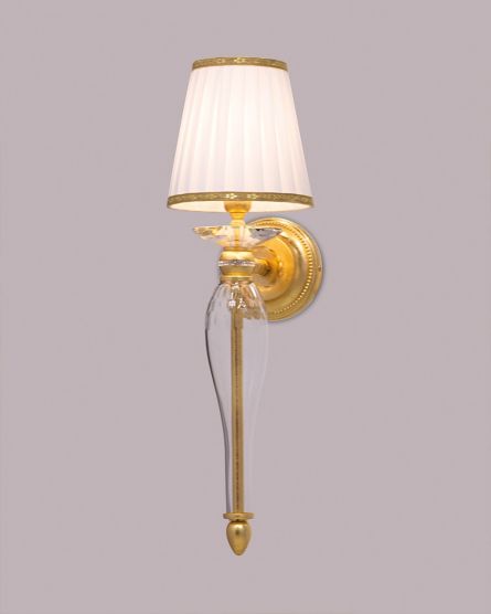 Wall Lamps Melina Melina 110/AP 1 gold leaf-crystal wall lamp-fabric beige shade View 1