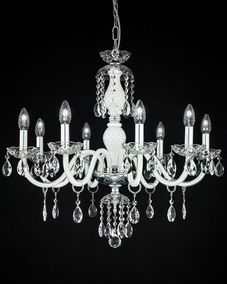 Chandeliers Olympia 104 / CH 8 / chrome / white / crystal chandelier View 1