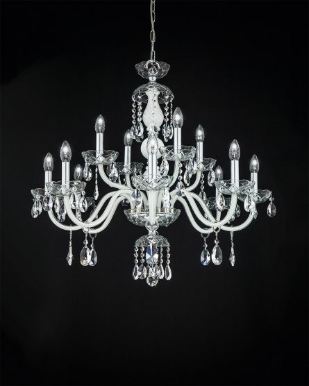 Chandeliers Olympia 104 / CH 8+4 / chrome / white / crystal chandelier View 1