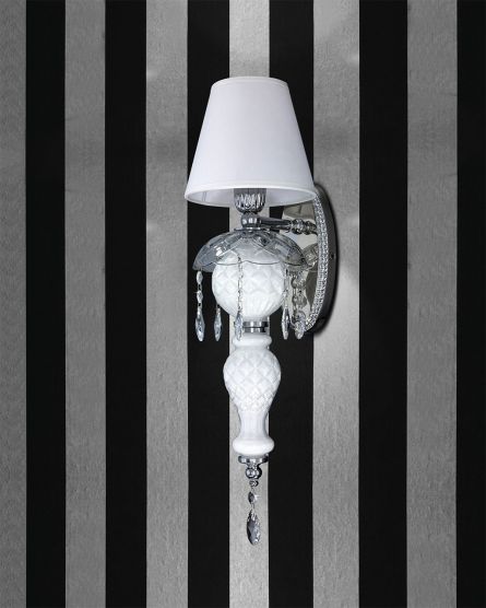 Wall Lamps Mirsini Mirsini 105/AP 1 chrome-white-crystal wall lamp-pvc white shade