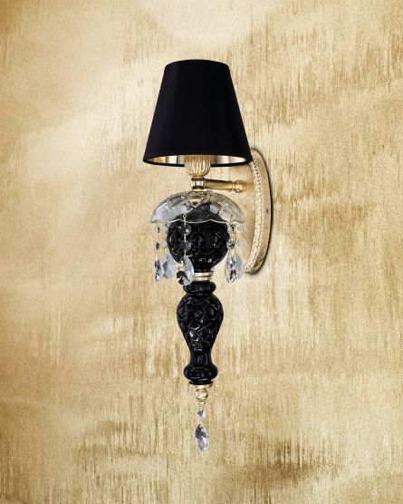 Φωτιστικά Τοίχου-Απλίκες Mirsini Mirsini 105/AP 1 φύλλο χρυσού-μαύρη-κρυστάλλινη απλίκα τοίχου-pvc black gold shade