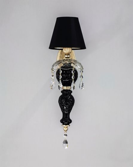 Wall Lamps Mirsini Mirsini 105/AP 1 gold leaf-black-crystal wall lamp-pvc black gold shade View 1