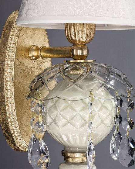 Wall Lamps Mirsini Mirsini 105/AP 1 gold leaf-ivory-crystal wall lamp-pvc damasco shade View 2