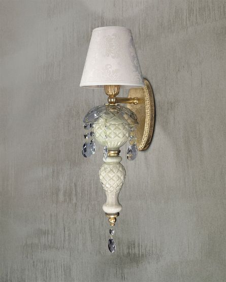 Wall Lamps Mirsini Mirsini 105/AP 1 gold leaf-ivory-crystal wall lamp-pvc damasco shade