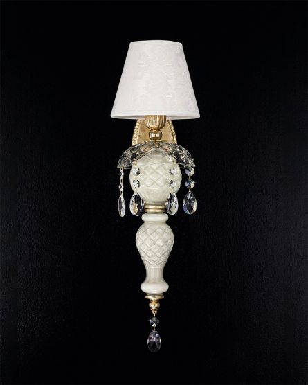 Wall Lamps Mirsini Mirsini 105/AP 1 gold leaf-ivory-crystal wall lamp-pvc damasco shade View 1