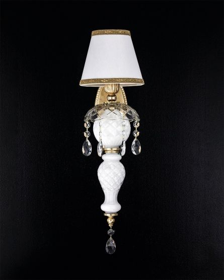 Wall Lamps Mirsini Mirsini 105/AP 1 gold leaf-white-crystal  wall lamp-pvc white gold shade View 1