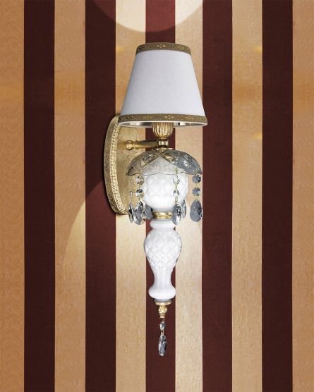 Wall Lamps Mirsini Mirsini 105/AP 1 gold leaf-white-crystal  wall lamp-pvc white gold shade