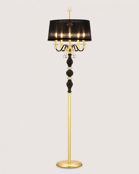 Floor Lamps Mirsini Mirsini 105/FL 5 gold leaf-black-crystal floor lamp-organdy black shade View 1