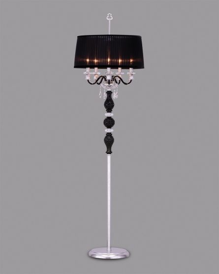 Floor Lamps Mirsini 105 / FL 5 / silver leaf / black / crystal floor lamp / organdy black shade View 1