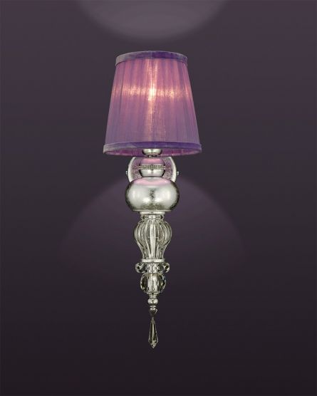 Wall Lamps Juliana Juliana 108/AP 1 silver leaf-crystal wall lamp-organdy lilac shade View 1