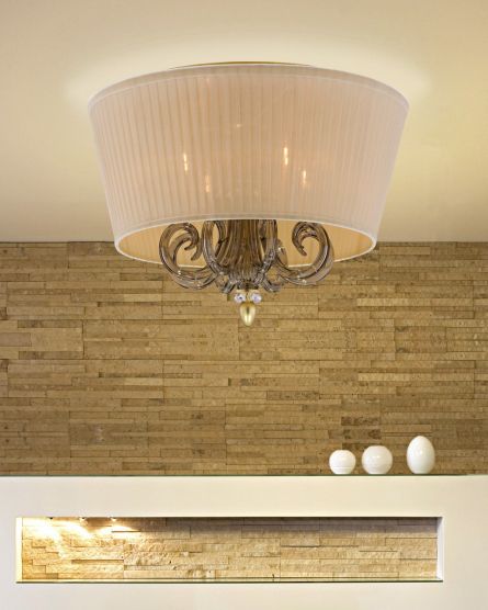 Ceiling Lamps Dafne 109/PLM gold leaf golden teak crystal ceiling lamp / organdy beige shade
