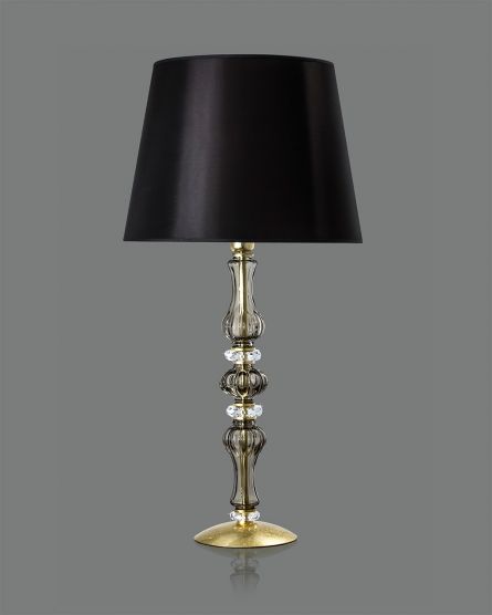 Table Lamps Reina 114 / LG / gold leaf / golden teak / crystal table lamp / pvc black gold shade View 1