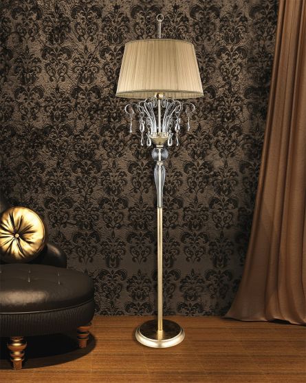 Floor Lamps Contessa 120 / FL / gold leaf / crystal floor lamp / organdy beige shade