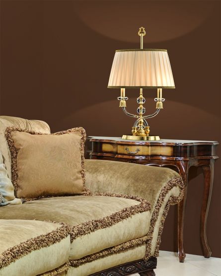 Table Lamps Elizabeth 125 / LM / gold leaf / crystal table lamp / fabric beige shade